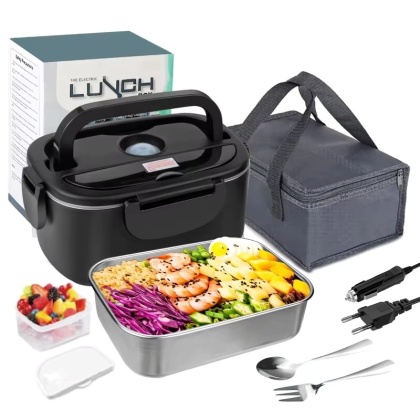 DWiusty Elektryczny pojemnik na lunch 2 w 1, szczelny, przenośny podgrzewacz żywności 1,5/2/2,5 L, pojemnik na lunch do mikrofalówki z pojemnikiem ze stali nierdzewnej