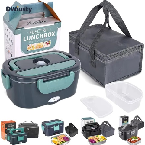DWiusty Elektryczny pojemnik na lunch 2 w 1, szczelny, przenośny podgrzewacz żywności 1,5/2/2,5 L, pojemnik na lunch do mikrofalówki z pojemnikiem ze stali nierdzewnej