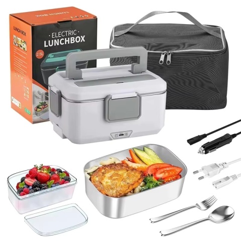 DWiusty Elektryczny pojemnik na lunch 2 w 1, szczelny, przenośny podgrzewacz żywności 1,5/2/2,5 L, pojemnik na lunch do mikrofalówki z pojemnikiem ze stali nierdzewnej