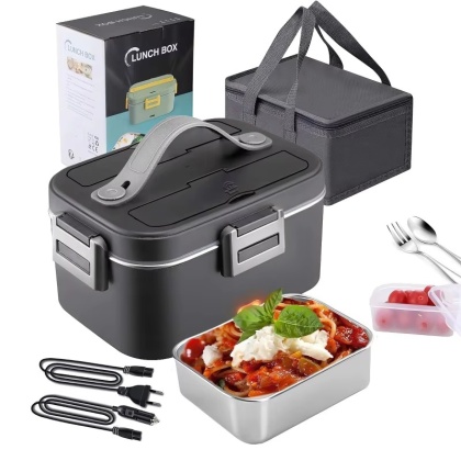 DWiusty Elektryczny pojemnik na lunch 2 w 1, szczelny, przenośny podgrzewacz żywności 1,5/2/2,5 L, pojemnik na lunch do mikrofalówki z pojemnikiem ze stali nierdzewnej